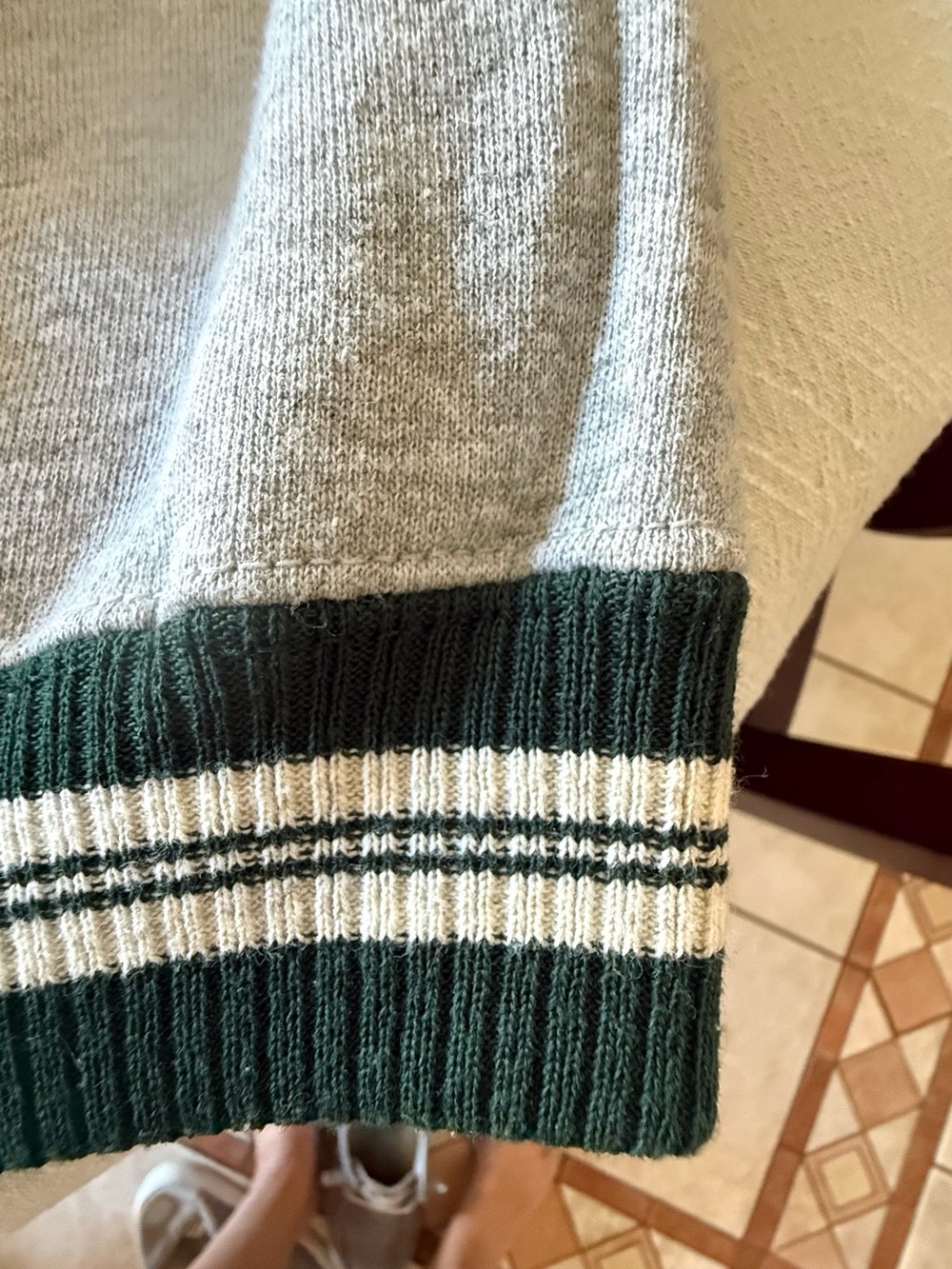 Tultex Light Gray Crewneck Sweatshirt with Dark Green Trim - Picture 3 of 5